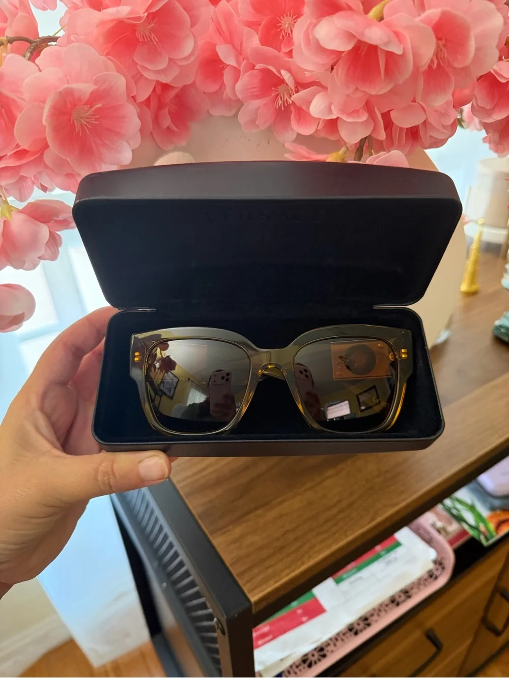 Versace Amber Transparent Gold Medusa-Accent Sunglasses